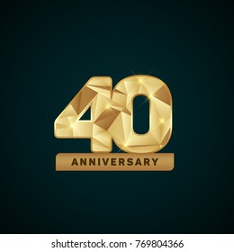 40 Years Golden Anniversary Logotype with low poly number. Vector illustration isolated on dark background.