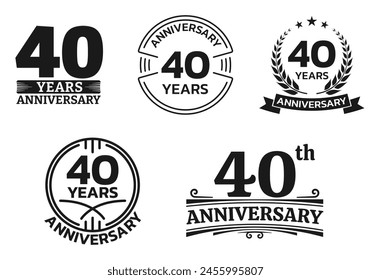 40 years icon or logo set. 40th anniversary celebrating sign or stamp. Jubilee, birthday celebration design element. Vector illustration.