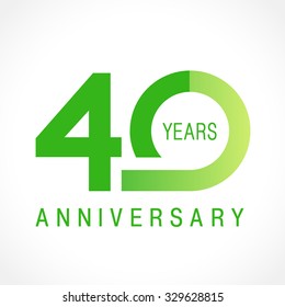 40 years old celebrating logotype. Colored happy anniversary 40 th numbers. Creative decorative greetings. Age symbol. Special prize, % off. Label idea. Isolated abstract graphic design template.