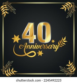 Logo de lujo de 40 años. año aniversario de la plantilla de color oro vector enmarcada por palmas.

