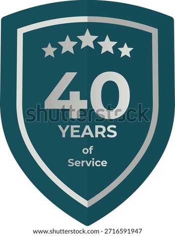 40 Years of Service Teal Shield Badge with Five Stars