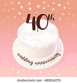 40 years of wedding or marriage vector icon, illustration. Design element with celebration cake for 40th wedding anniversary