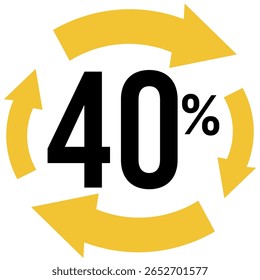 40% com setas amarelas em um fundo branco