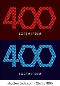 400 ,Abstract Number, font, designed using red and blue geometric shape on dark background , graphic, vector.