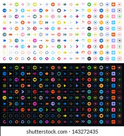 400 arrow sign icon set. Volume 1 (color version). Modern simple pictogram minimal, flat, solid, mono, monochrome, plain, contemporary style. Vector illustration web internet design elements in 8 eps