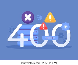 400 Bad Request concept. HTTP status code. web server cannot understand the request from the client. server cannot process the request. internet or website problems. flat style design. elements