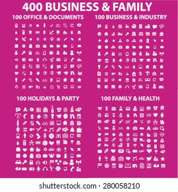 400 business, family, holidays, office, party icons set, vector