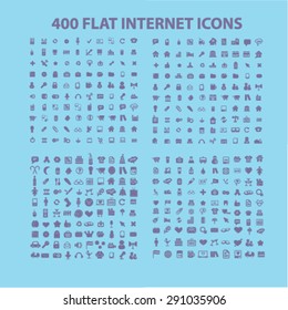 400 flat, business, media, travel, recreation, construction, technology, communication isolated icons, signs, illustrations on white background for website, internet, mobile application, vector