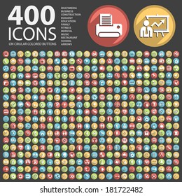 400 Flat Icon on Circular Colored Buttons.