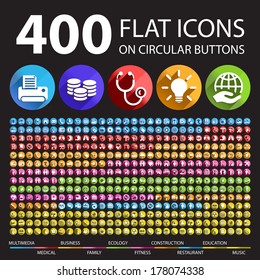 400 Flat Icons on Circular Buttons.