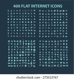 400 flat internet, business, communication, connection, media, application isolated icons, signs, illustrations website, internet mobile design concept set, vector