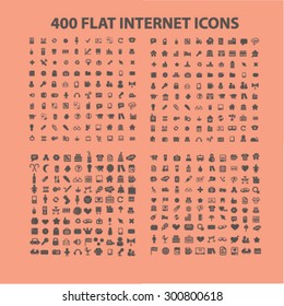 400 flat website, internet, business, media, communication, travel, recreation icons set, vector