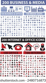400 icons set. Outline illustration of 200 Business and Media, 200 Internet and Office icons vector set isolated on white background.