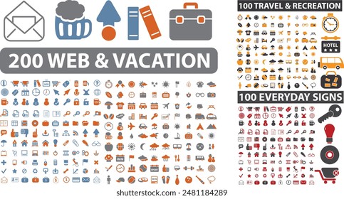 400 icons set. Outline illustration of Web and Vacation, Travel and Everyday Signs icons vector set isolated on white background.