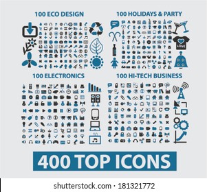 400 icons: website, internet, design, business, office, travel, media, holidays, nature, ecology. vector