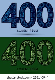 400 ,Number, Abstract, font, concept filigree, floral, natural, water and leaf graphic, vector.
