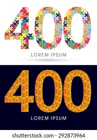 400 Number, Font, designed using Jigsaw puzzle pattern, graphic vector.