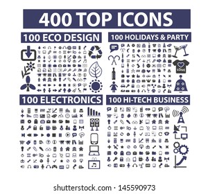 400 top icons set: business, website, media, music, travel, nature, holidays, party, technology, office, documents, vector