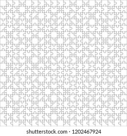 400 white puzzles pieces arranged in a square. Jigsaw Puzzle template ready for print. Cutting guidelines isolated on white