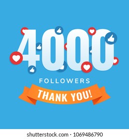 4000 followers, social sites post, greeting card vector illustration