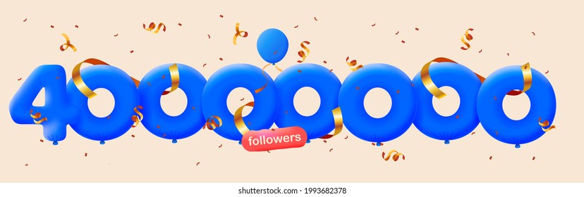 40000000 followers thank you 3d blue balloons and colorful confetti. Vector illustration 3d numbers for social media 40M followers, Thanks followers, blogger celebrates subscribers, likes