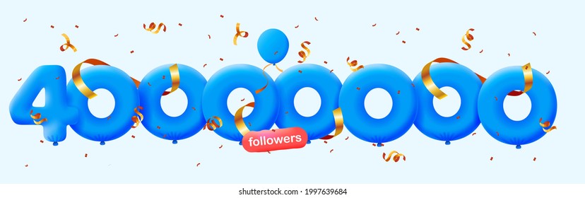 40000000 followers thank you 3d blue balloons and colorful confetti. Vector illustration 3d numbers for social media 40M followers, Thanks followers, blogger celebrates subscribers, likes