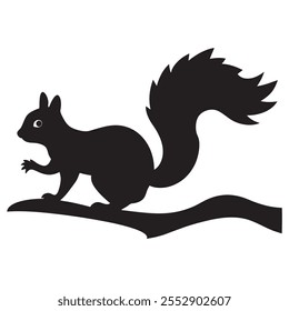 4000x4000 pixel A black silhoutte Squirrel on tree walking on a isoleted white background 