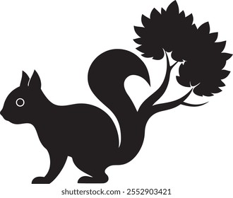 4000x4000 pixel A black silhoutte Squirrel walking on a isoleted white background 