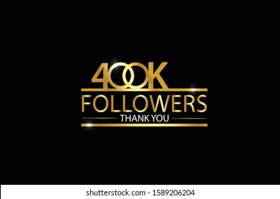400K, 400.000 Followers celebration logotype with golden and Spark light white color isolated on black background for social media - Vector