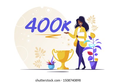 400K Followers Isometric Vector Concept, Group of business people are gathered together in the shape of 40000 word, for web page, banner, presentation, social media, Crowd of little people. teamwork