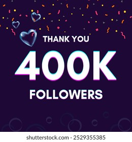 Plantilla de texto "400k followers" para dar las gracias después de lograr el hito en los sitios de redes sociales.
