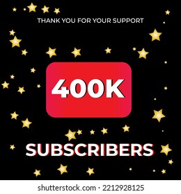 400.000 suscriptores de fondo negro con estrella dorada. se puede usar para banners de medios sociales