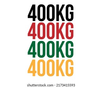 400kg text. Vector with value in kilograms black, red, green and orange on white background.