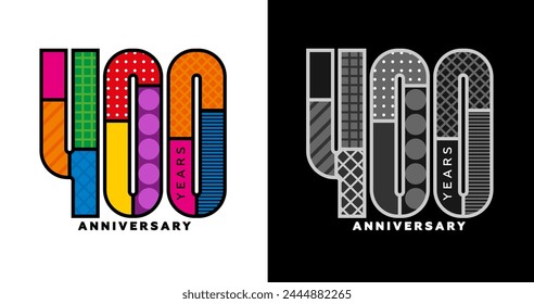 400 aniversario, 400 aniversario logo conjunto, trescientos cincuenta años aniversario, logotipo colorido para la celebración, invitaciones, felicitaciones, Plantilla de Web, folleto y folleto, retro