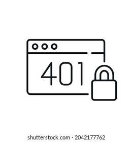 401 error linear icon. Website. Thin line customizable illustration. Contour symbol. Vector isolated outline drawing. Editable stroke