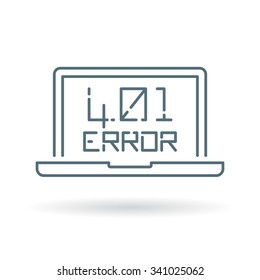 401 Unauthorized Error icon. Website permission error sign. Browser web deny symbol. Thin line icon on white background. Vector illustration.