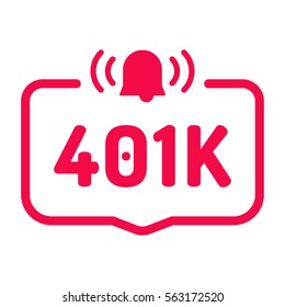 401K. Badge with alarm icon. Flat vector illustration on white background.