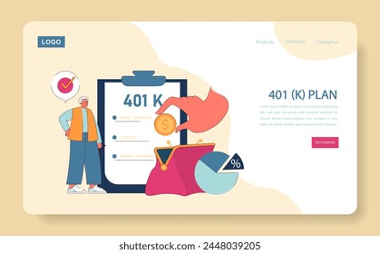 401(k) Plan concept. A mature individual reviews contributions to their retirement plan, emphasizing the importance of financial foresight. Flat vector illustration.