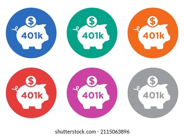 401K plan round icon set
