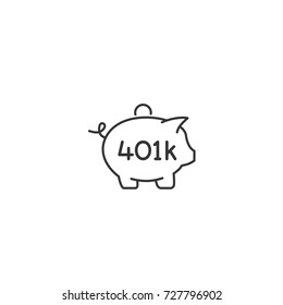 401K Retirement Plan Piggy Bank Thin Line Icon 