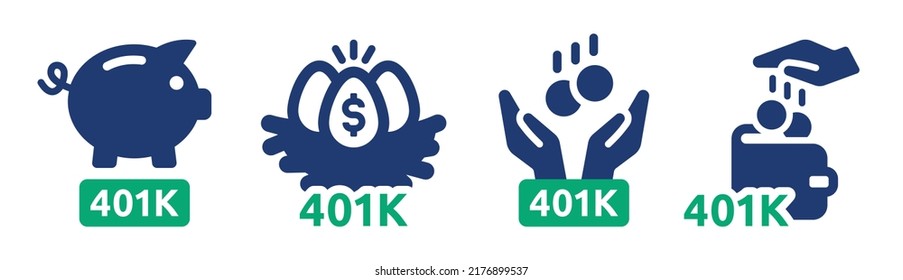 401k Retirement Savings And Investing Plan Vector Icon Set.