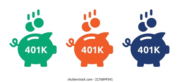 401k Retirement Savings Money And Investing Plan Symbol With Piggy Bank Vector Icon.