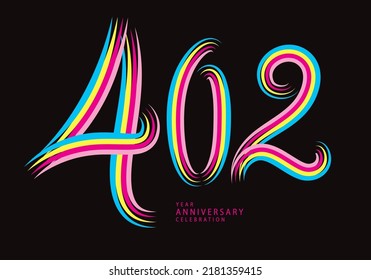 402 number design vector, graphic t shirt, 402 years anniversary celebration logotype colorful line,402th birthday logo, Banner template, logo number elements for invitation card, poster, t-shirt.