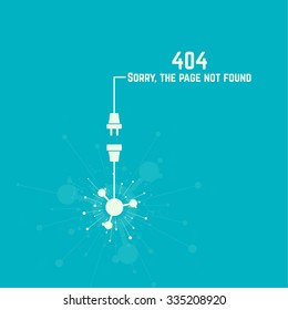 404 connection error. Abstract background with wire plug and socket. Sorry, page not found. vector. The explosion of molecules, scattering particles.