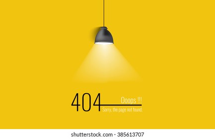 404 connection error. Abstract background with lamp, light, ray and wire. Sorry, page not found. vector.