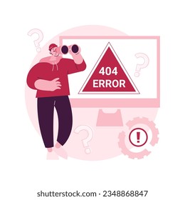 404 ilustración abstracta del vector de concepto de error. Página web de errores, plantilla 404, error de descarga del explorador, página no encontrada, solicitud del servidor, no disponible, metáfora abstracta de problemas de comunicación del sitio web.