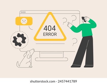 404 Fehler abstrakte Konzept Vektorillustration. Fehler Webseite, 404 Vorlage, Browser-Download Fehler, Seite nicht gefunden, Serveranforderung, nicht verfügbar, Website Kommunikationsproblem Abstrakte Metapher.