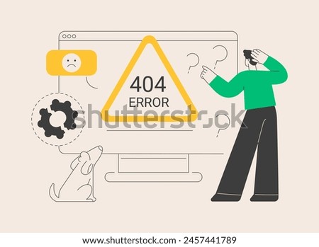 404 error abstract concept vector illustration. Error webpage, 404 template, browser download failure, page not found, server request, unavailable, website communication problem abstract metaphor.