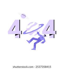 404 Error With Astronaut Floating In Space In Flat Vector Illustration Symbolizing Lost Content, Website Error, And Disconnection, Isolated on White Background.