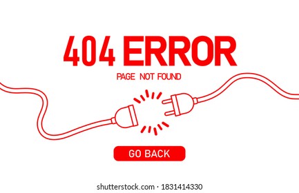 404 error banner. Loss connection. Electrical plug and socket design. Disconection. Vector on isolated white background. EPS 10
